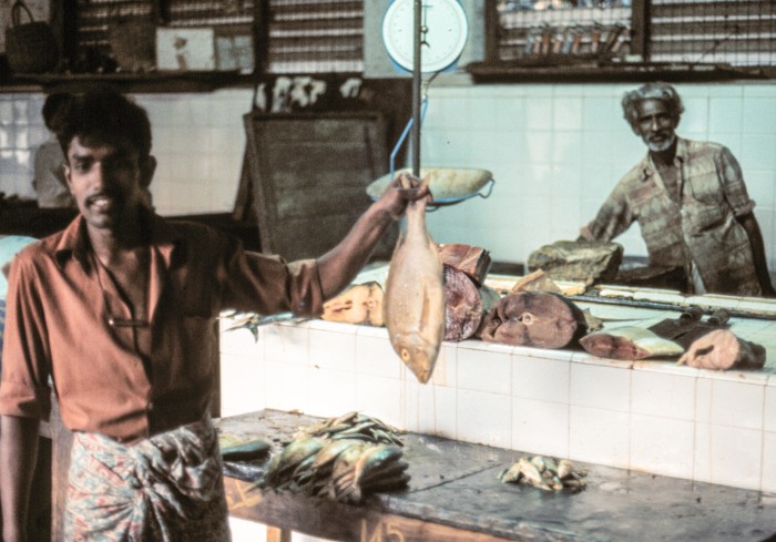 Fischhändler in der Markthalle von Kandy